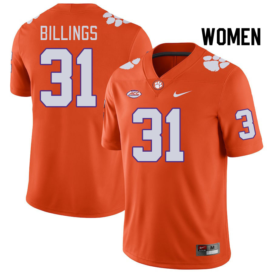 Women's Clemson Tigers Rob Billings #31 College Orange NCAA Authentic Football Stitched Jersey 23CR30QL
